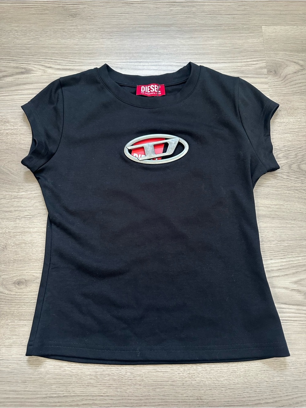 Diesel Black Cropped Tee 3D Metal D Cutout Logo New Unused